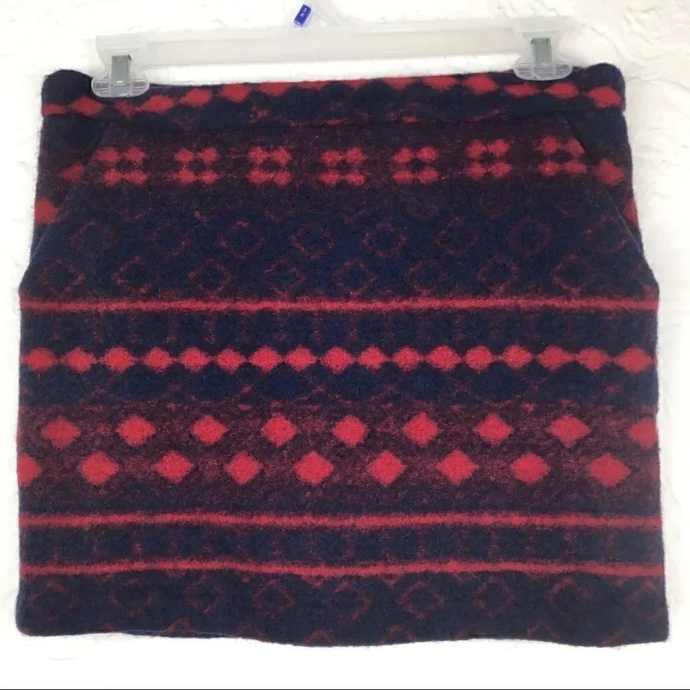 Forever 21 Navy Red Nordic Wool Blend Mini Skirt